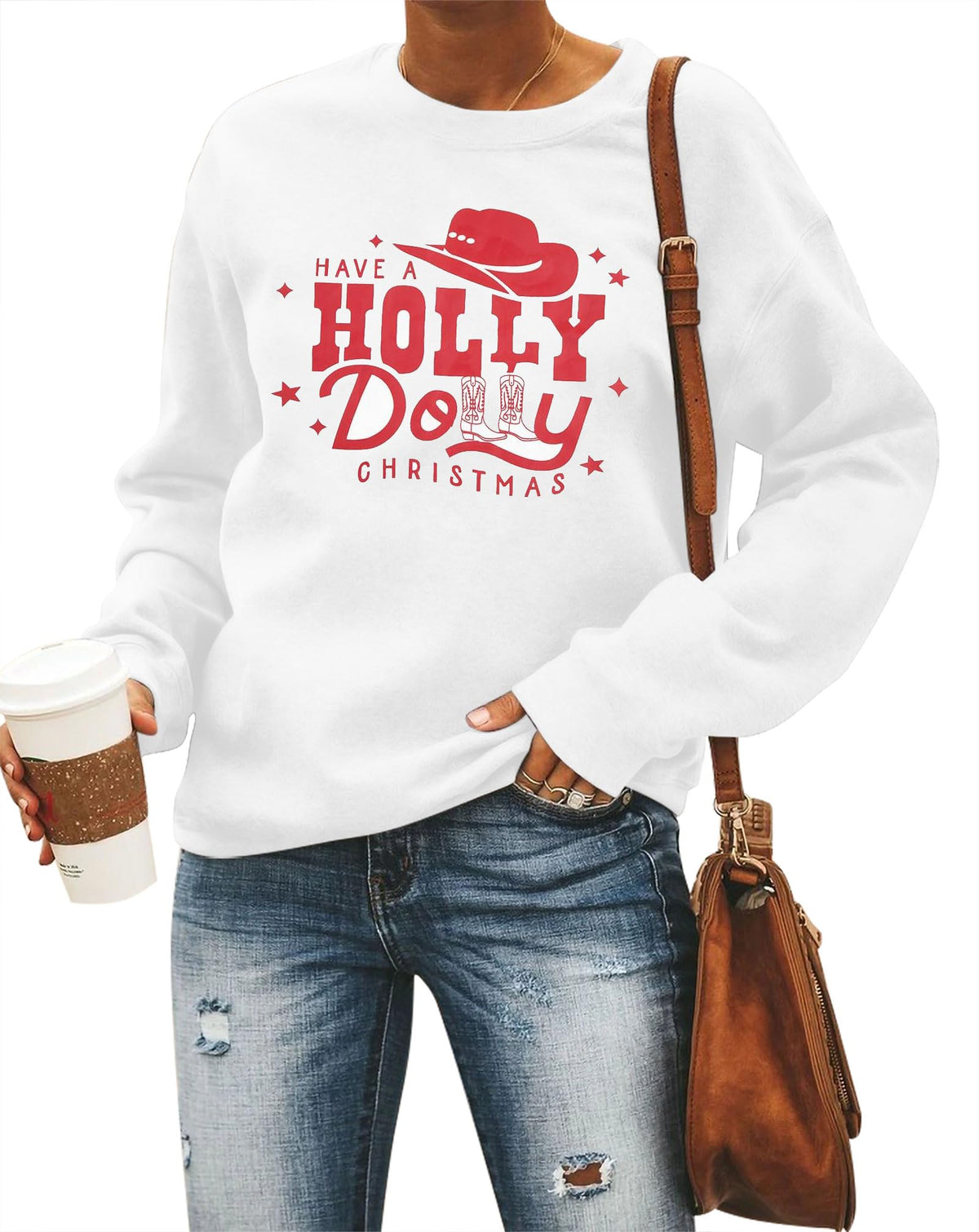 Women’s Christmas Witch Sweatshirt – Long Sleeve Pullover, White XL
