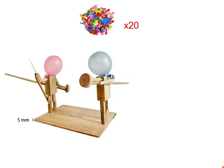 Handmade Wooden Balloon Battle Puppets – 2-Player Party Game