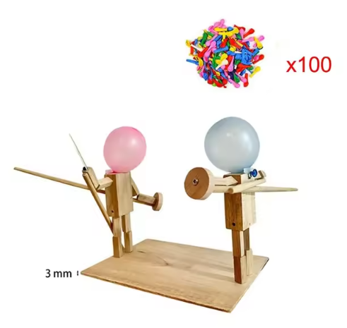 Handmade Wooden Balloon Battle Puppets – 2-Player Party Game