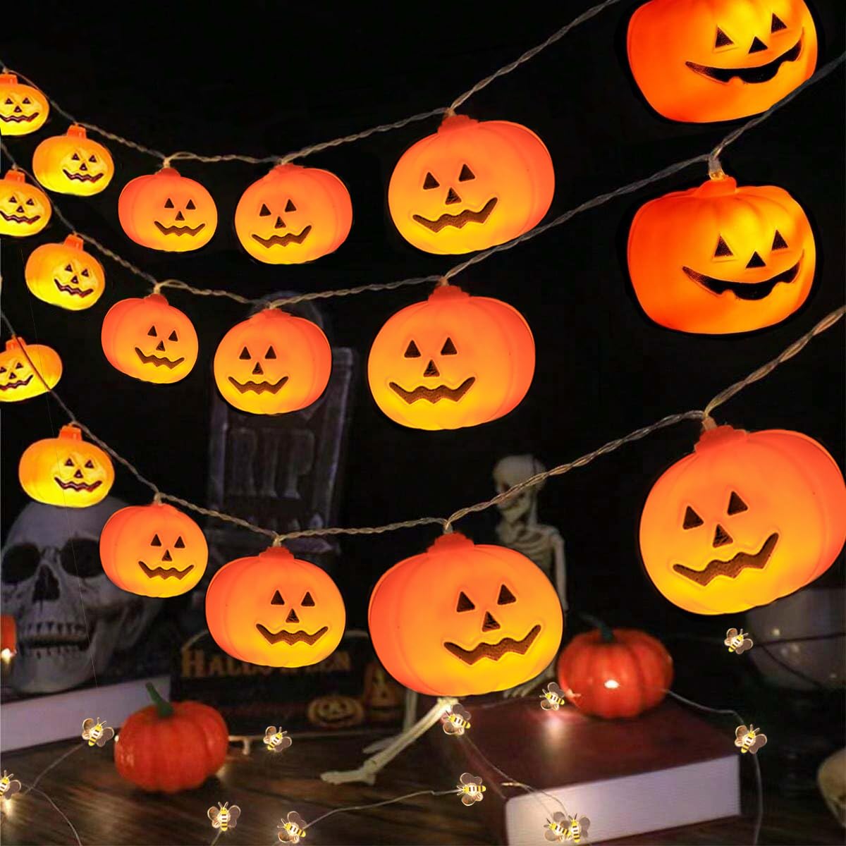 Halloween Pumpkin String Lights – 10ft Battery Operated