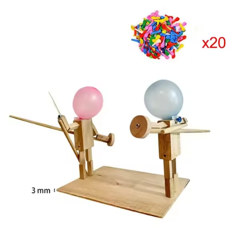 Handmade Wooden Balloon Battle Puppets – 2-Player Party Game