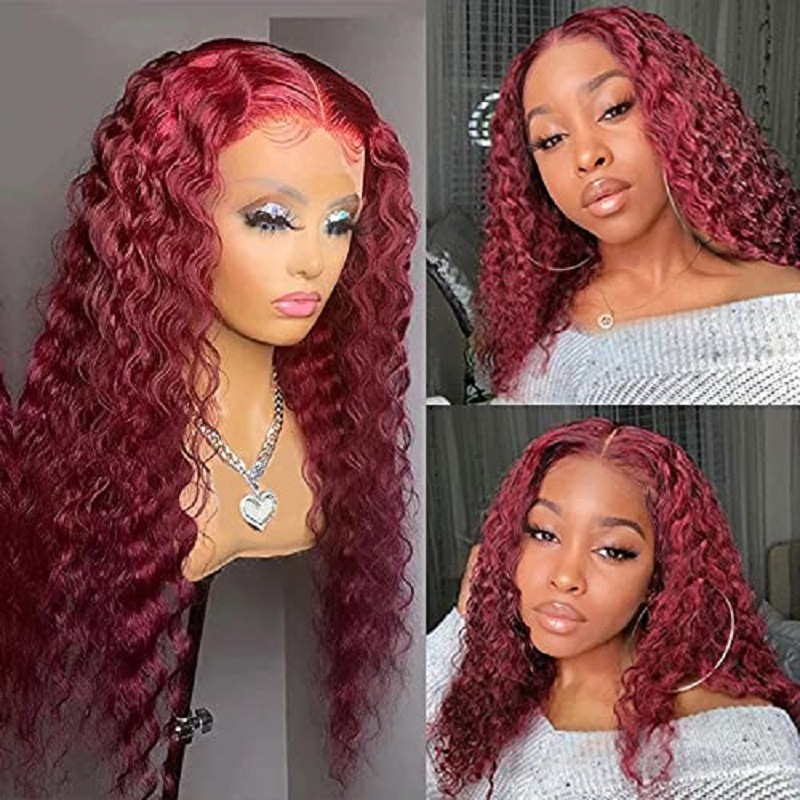 Front Lace Curly Wig – Wine Red 26 Inch