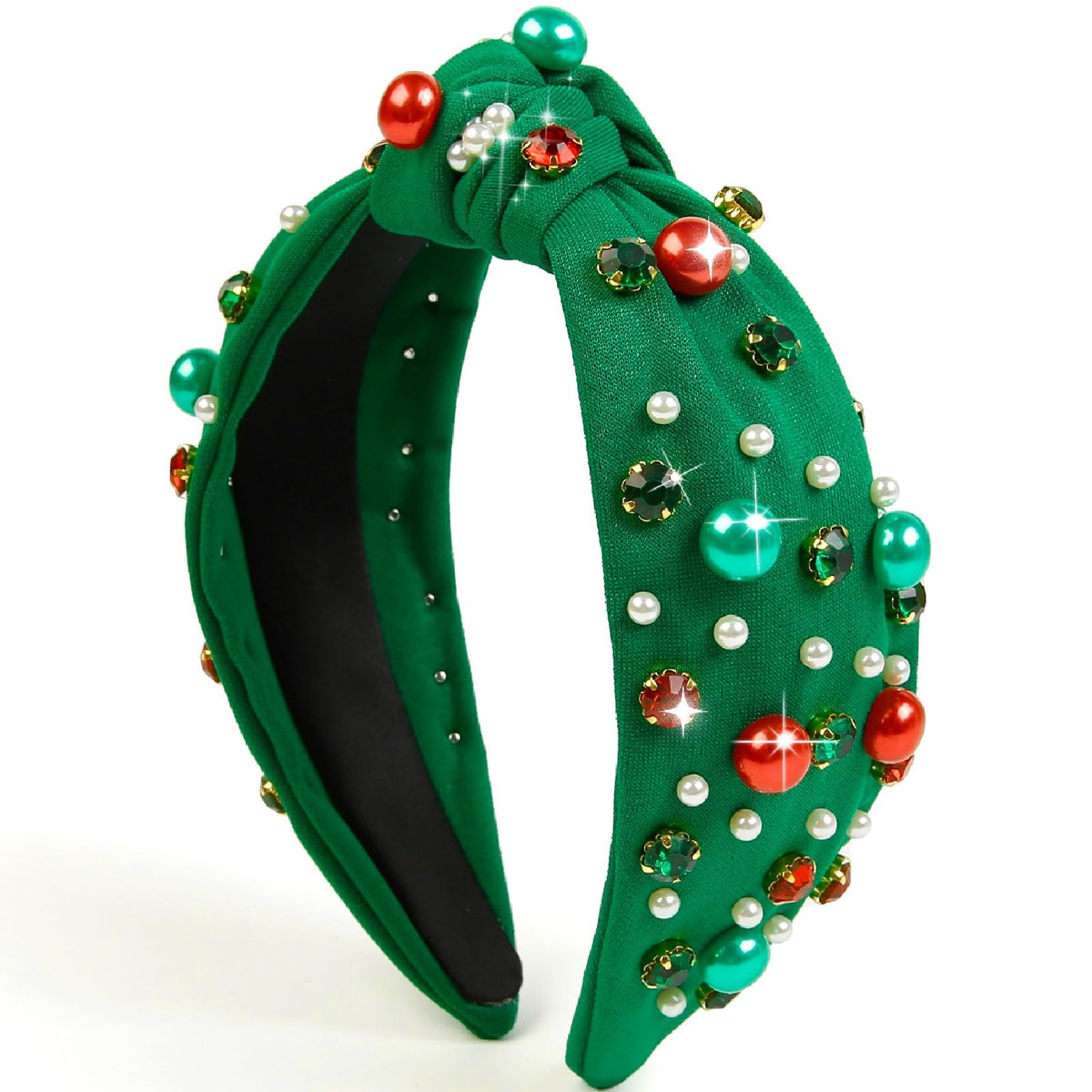 Christmas Knotted Headband with Pearls & Rhinestones – Women & Girls