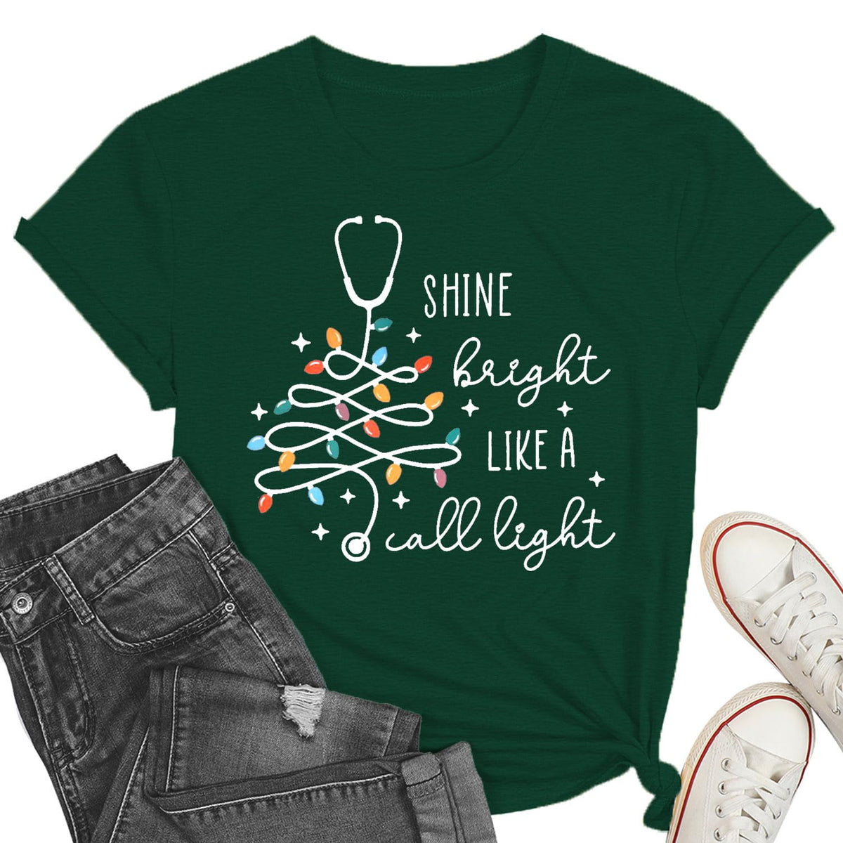 Women’s Christmas Nurse Graphic T-Shirt – Green, Medium