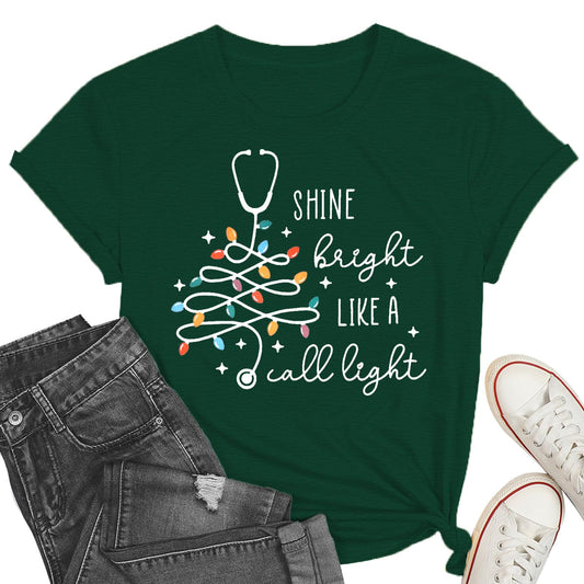 Women’s Christmas Nurse Graphic T-Shirt – Green, Medium