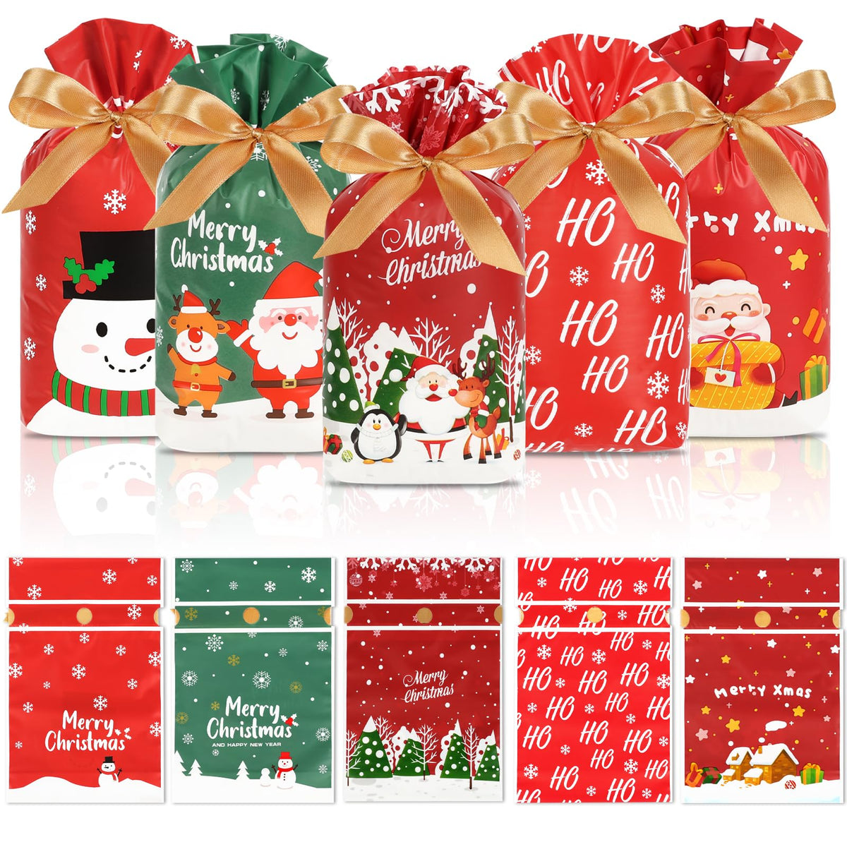 Christmas Treat Bags – 50pcs Drawstring Gift Bags for Candy & Cookies