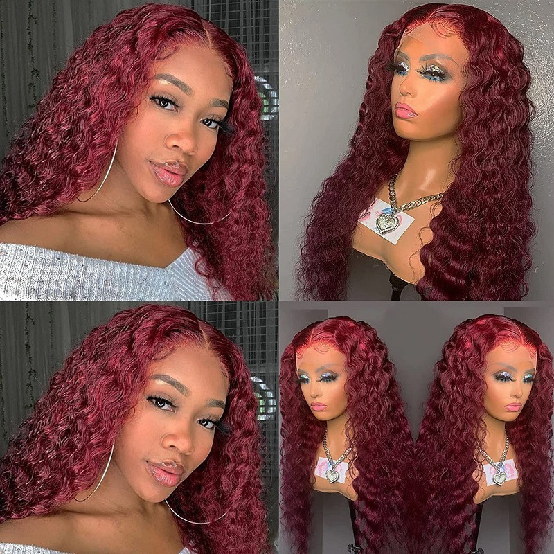 Front Lace Curly Wig – Wine Red 26 Inch